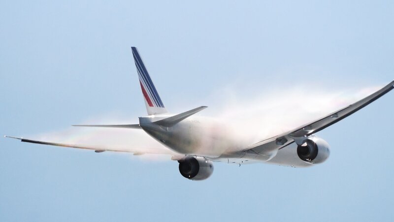 Airplane in Flight — Blue, Calm, Afternoon, Photograph, Sky, Clouds, Engine
