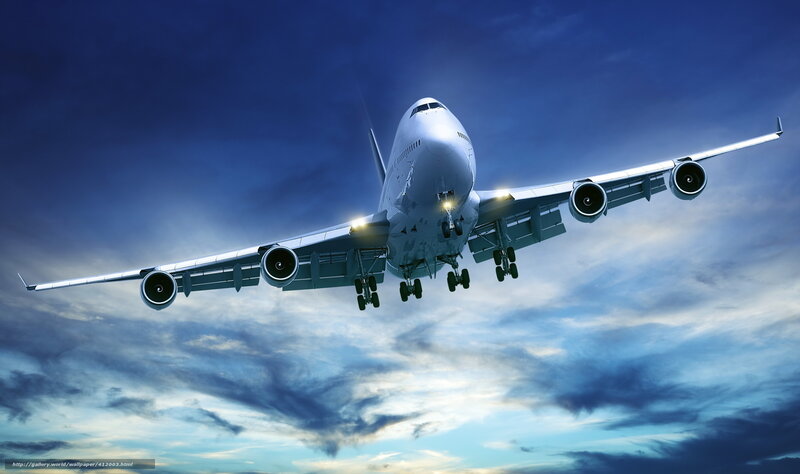 Airplane in Flight — Blue, Dramatic, Night, Photograph
