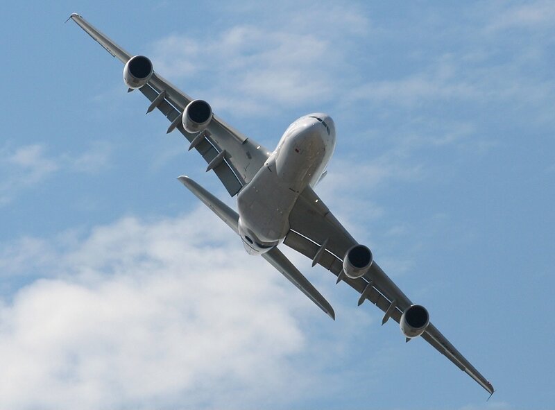 Airplane in Flight — Blue, Dynamic, Daytime