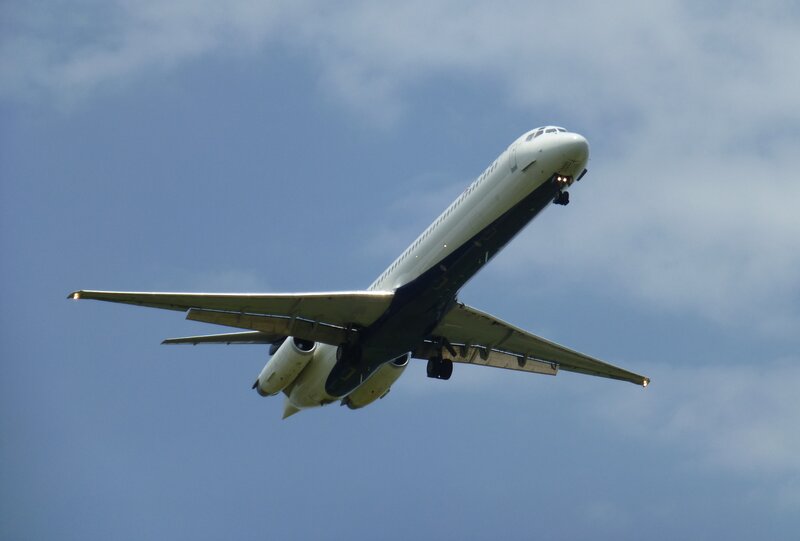 Airplane in Flight — Blue, Dynamic, Photograph, Sky