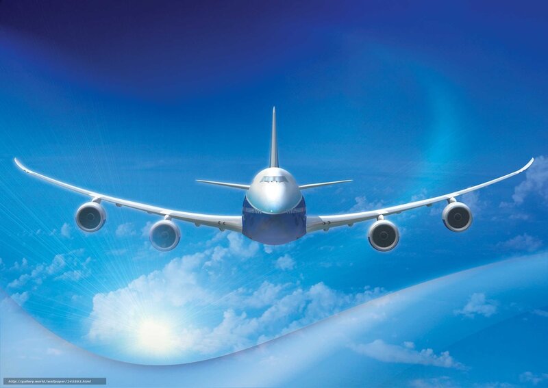 Airplane in Flight — Blue, Serene, Afternoon, Digital Art, Clouds