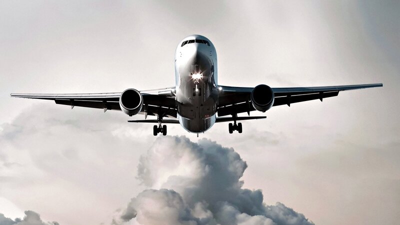 Airplane in Flight — Gray, Dramatic, Photograph, Clouds, Wings, Engines