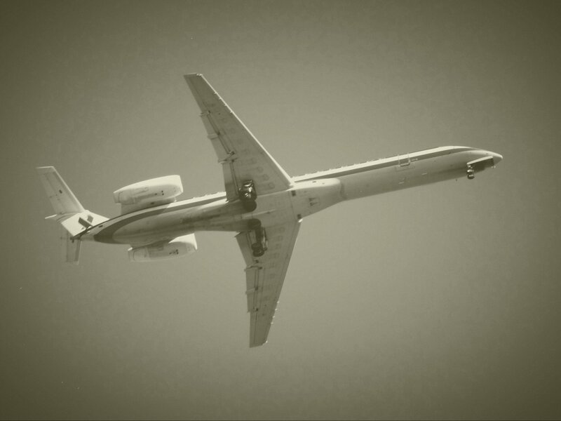 Airplane in Flight — Gray, Neutral, Photograph, Sky, Wings