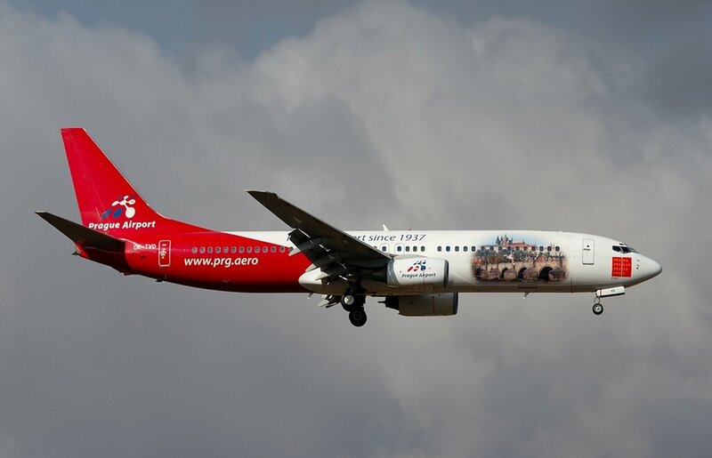 Airplane in Flight — Red, Dramatic, Photograph