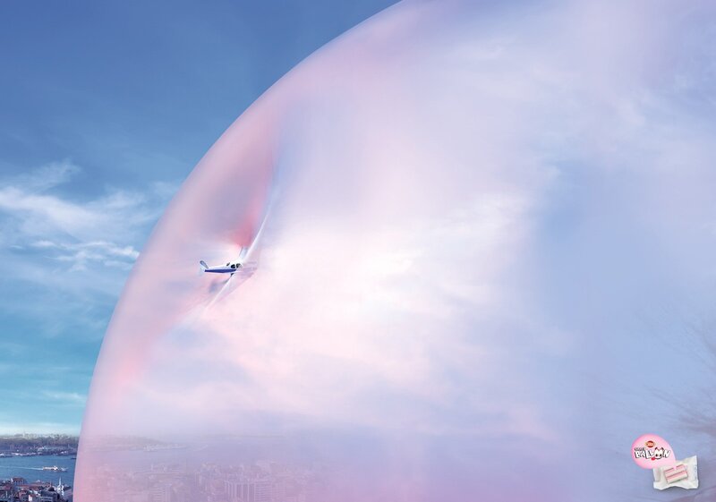 airplane in giant bubble