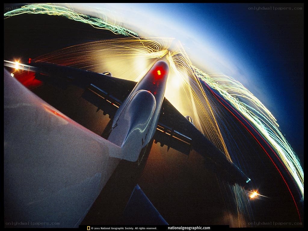 Airplane in motion at night