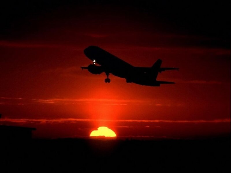 Airplane in Silhouette — Red