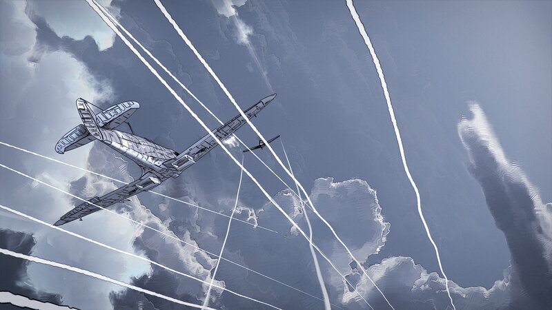 Airplane in Sky — Gray