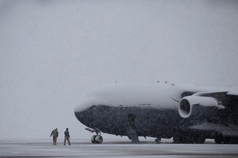Airplane in snowstorm
