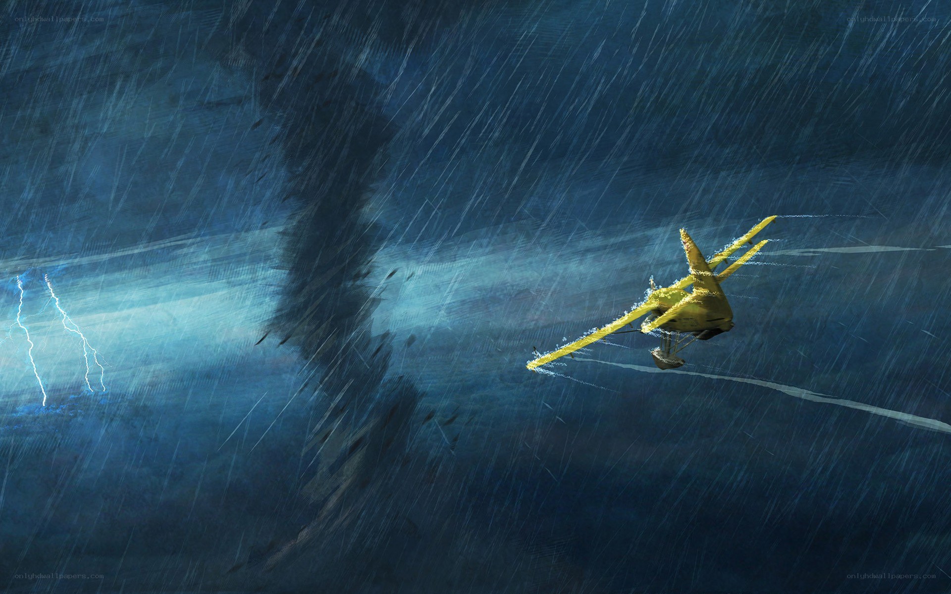 Airplane in stormy sky