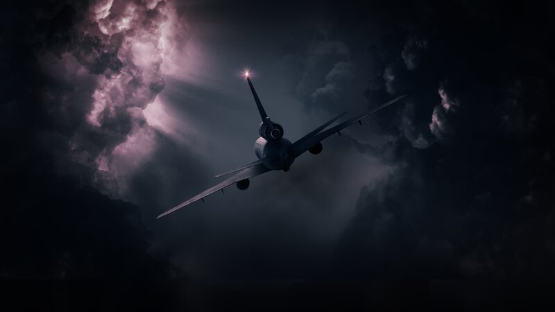 Airplane in Stormy Sky — Black, Dramatic