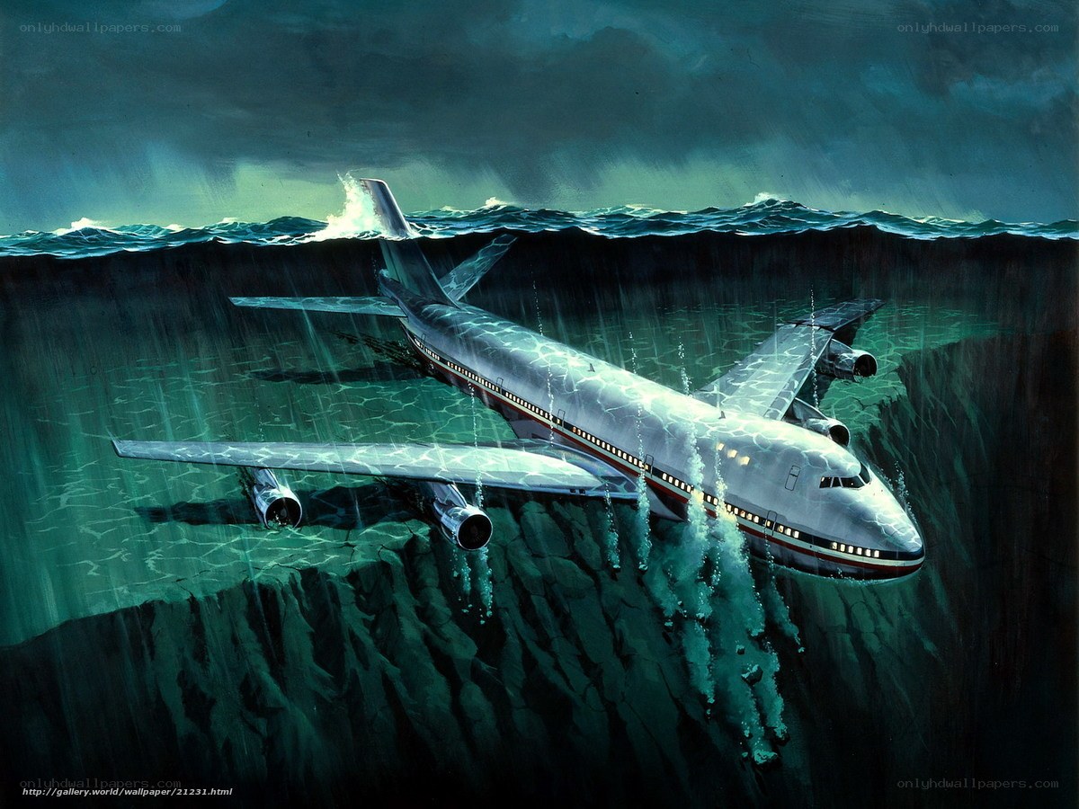 Airplane in underwater canyon