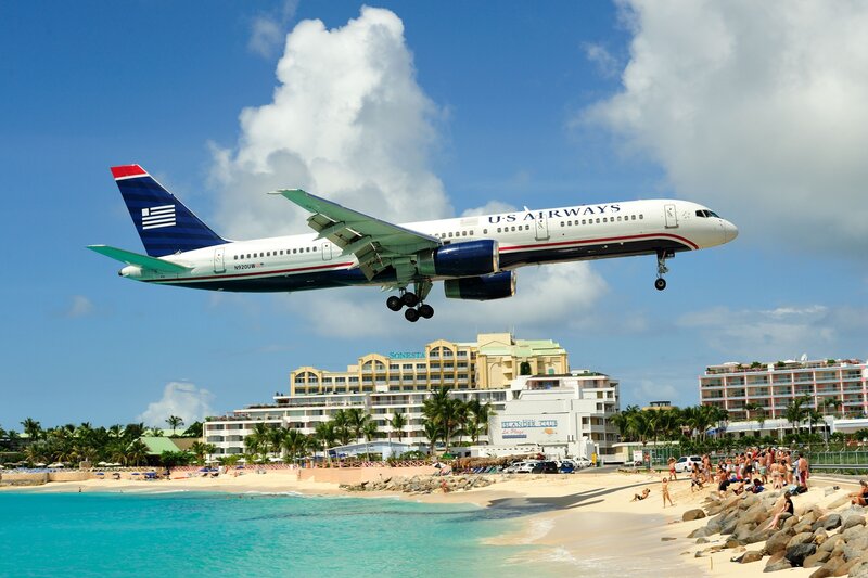 Airplane Landing at Beach — Blue, Serene