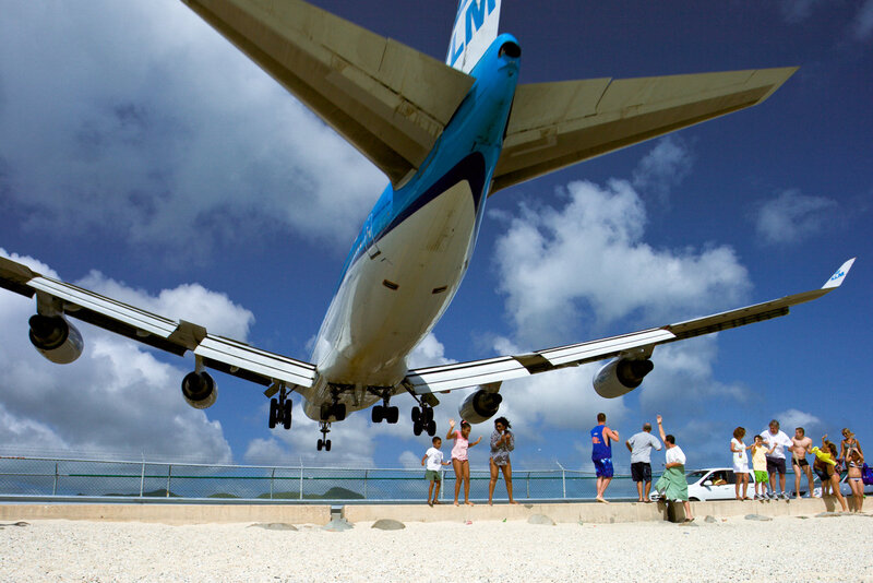 Airplane Landing on Beach — Blue, Dramatic