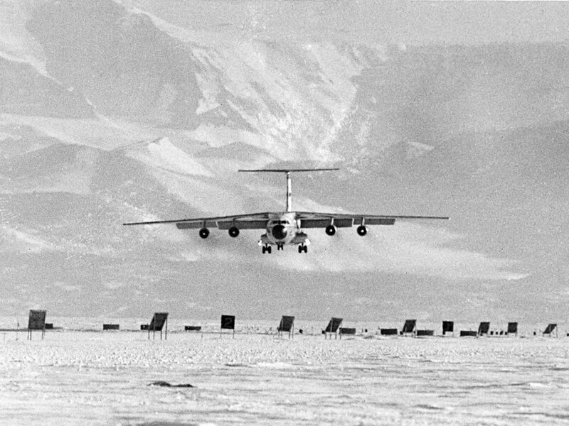 Airplane landing on snow