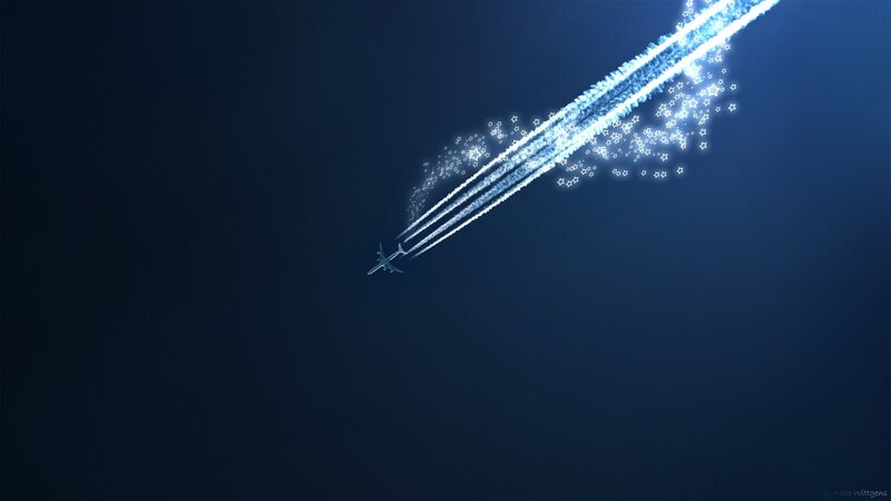 Airplane Leaving Contrails — Blue, Serene