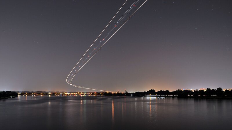 Airplane Light Trails — Black, Serene