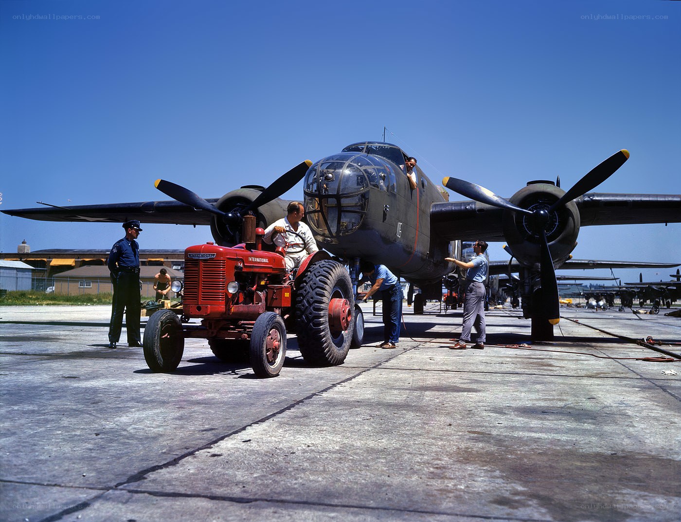 Airplane maintenance on tarmac