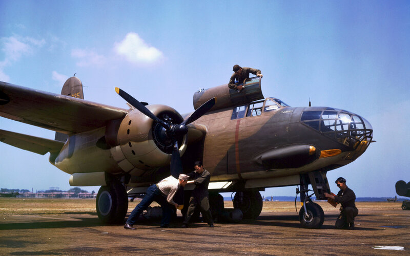 Airplane maintenance on tarmac