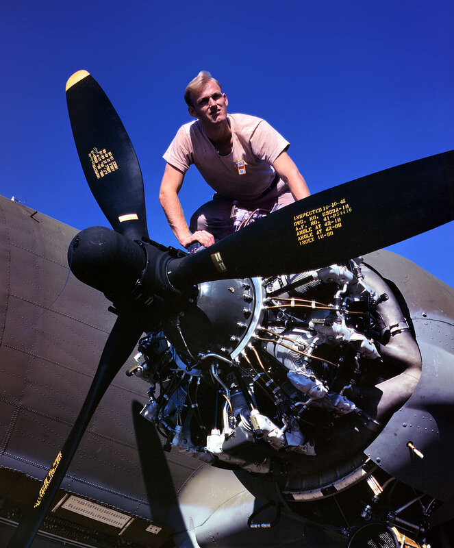 Airplane mechanic at work