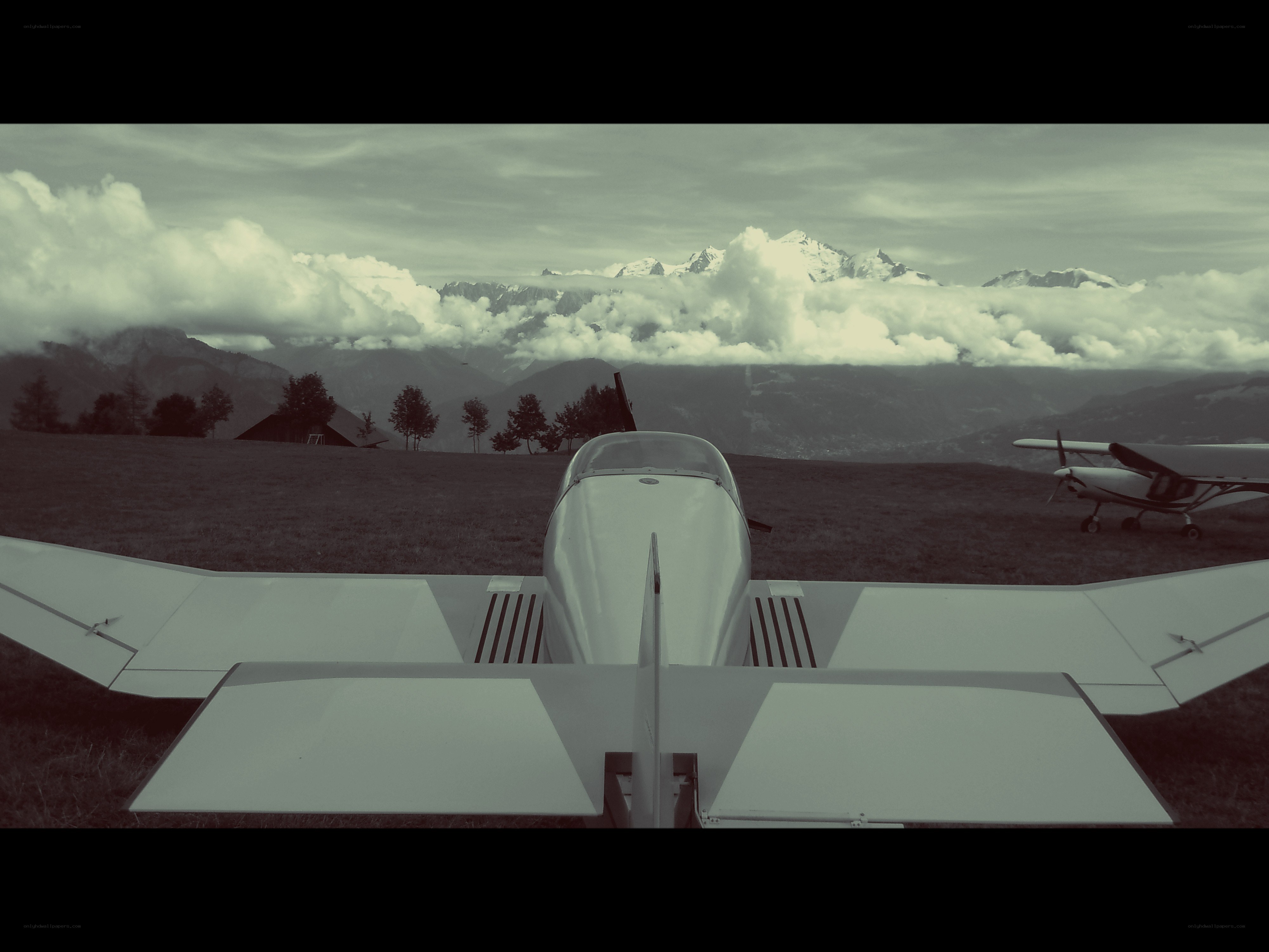 Airplane on a grassy field