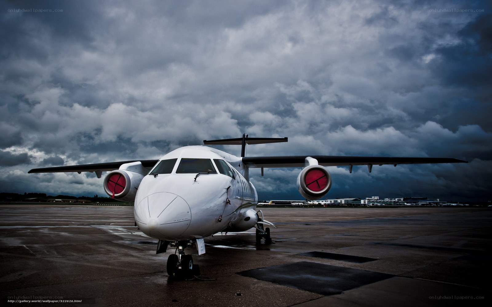 Airplane on a stormy tarmac