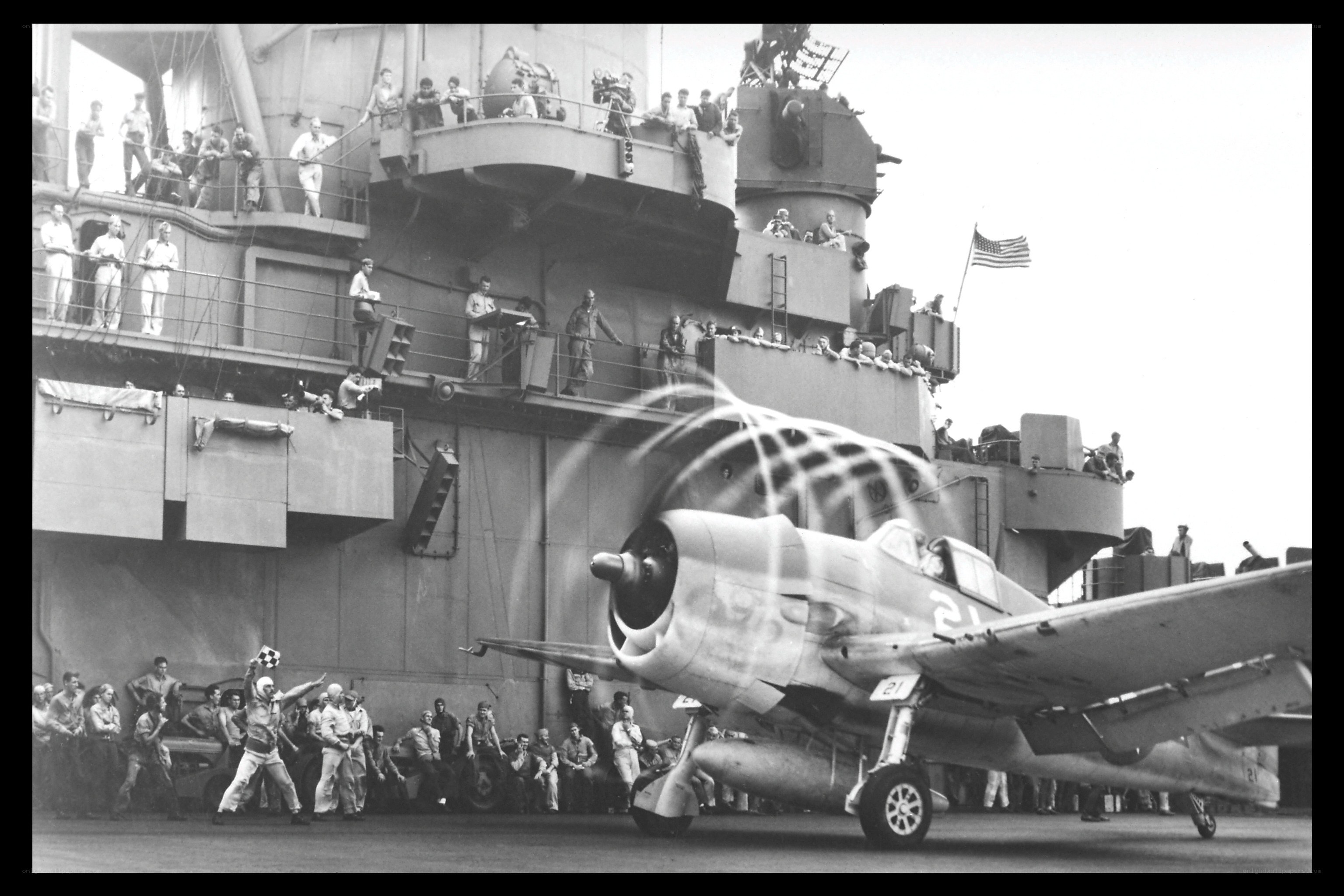 Airplane on aircraft carrier deck
