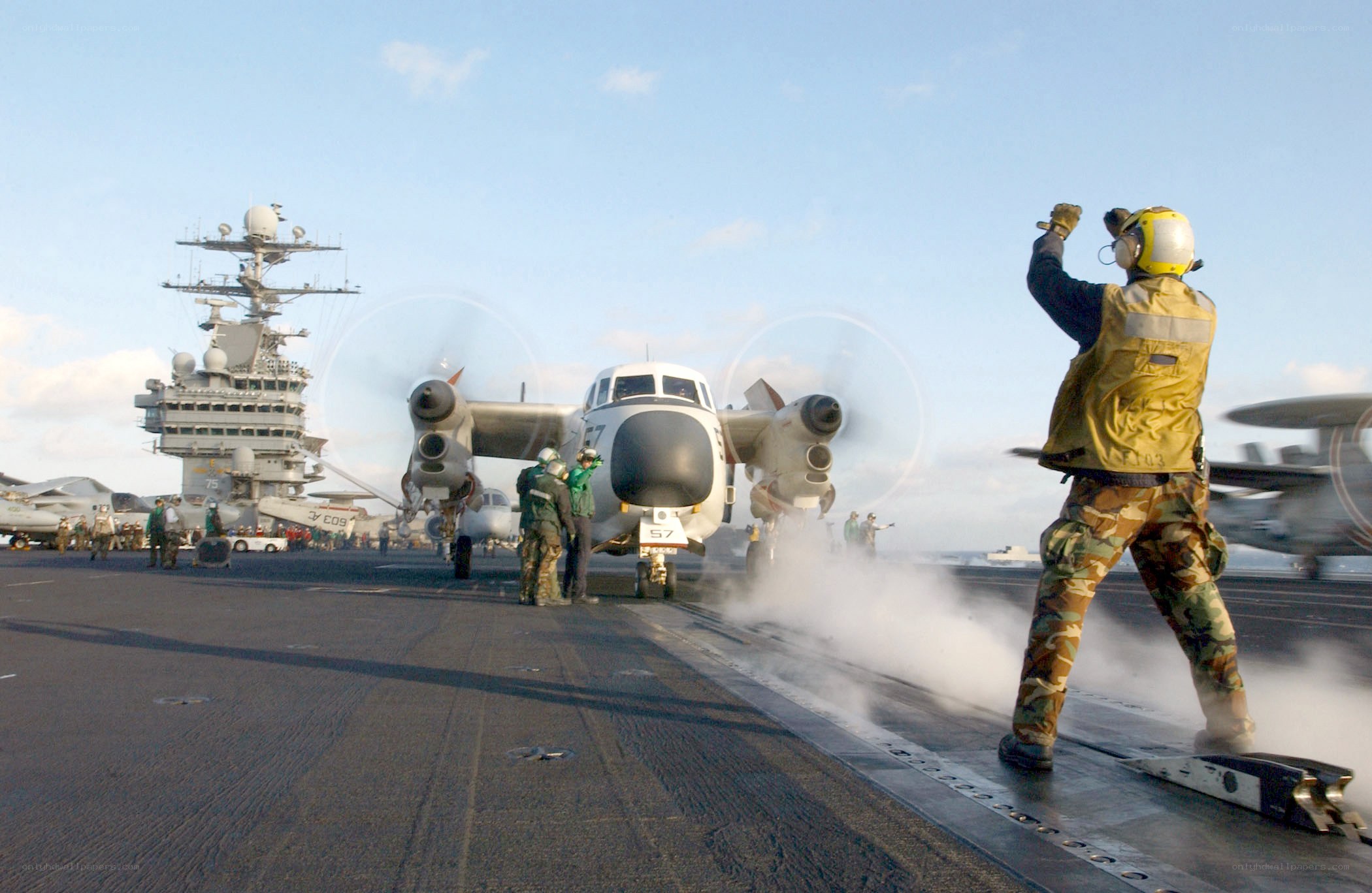 Airplane on aircraft carrier deck