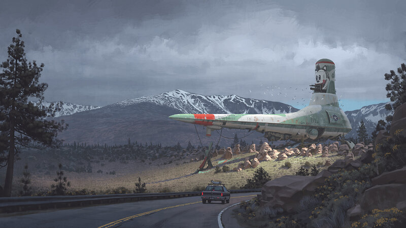 Airplane on Mountain — Gray