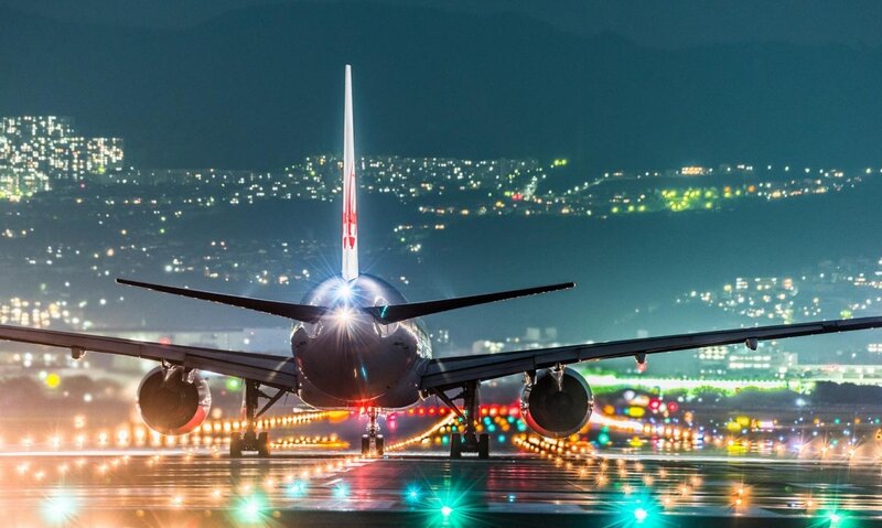 Airplane on Runway — Black, Dramatic