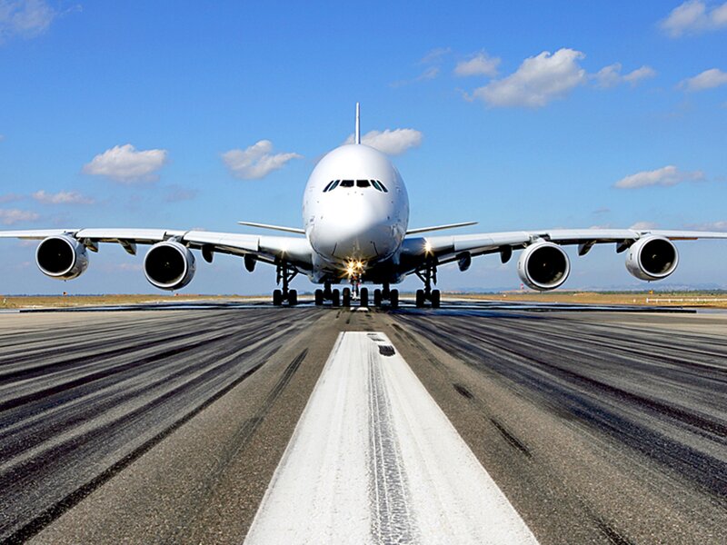 Airplane on Runway — Blue, Clear