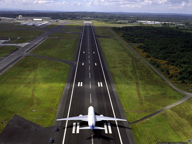Airplane on Runway — Green, Serene
