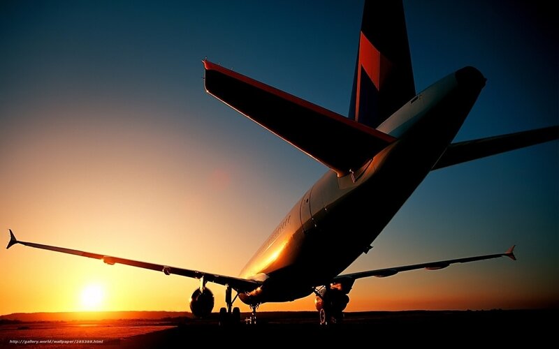 Airplane on Runway — Orange, Dramatic, Sunset, Photograph, Sky