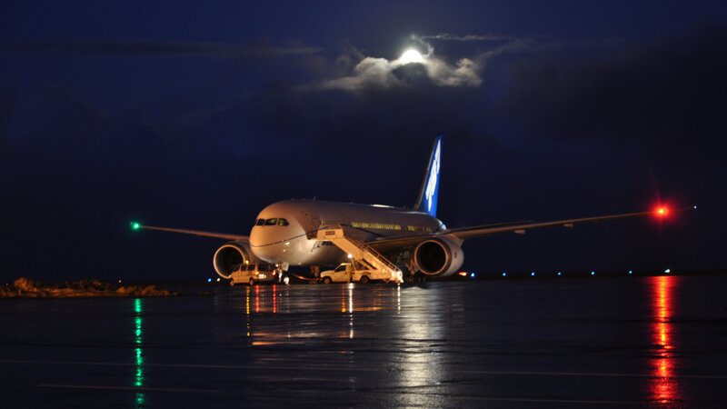Airplane on Tarmac — Dark Blue