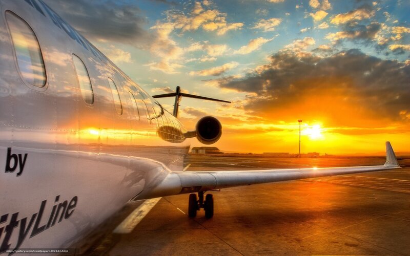 Airplane on Tarmac — Orange, Dramatic, Sunset