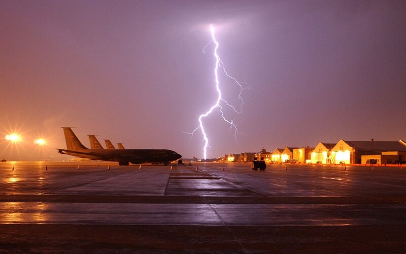 Airplane on Tarmac — Purple, Dramatic