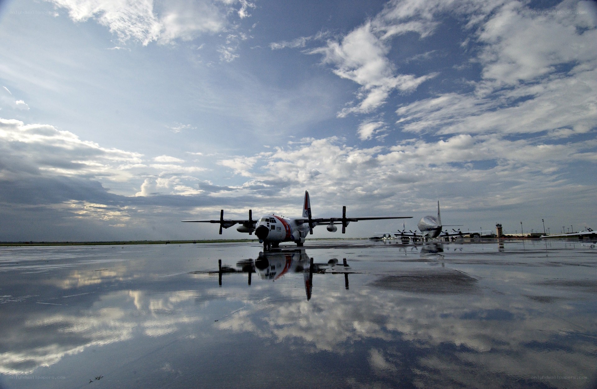 Airplane on wet tarmac