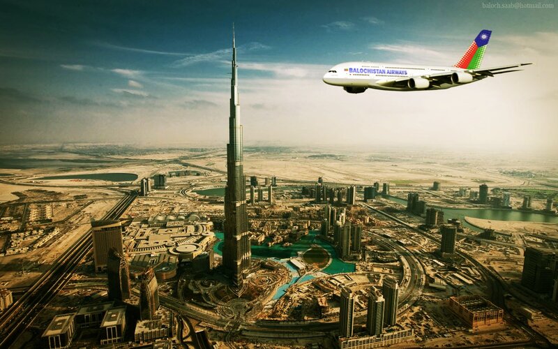 Airplane over City — Blue
