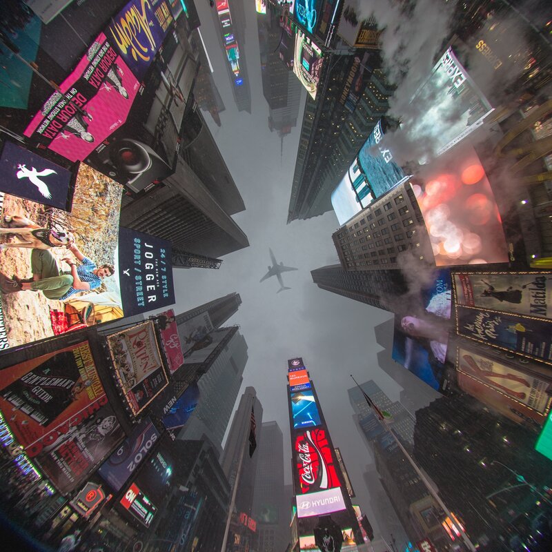 Airplane over City — Gray