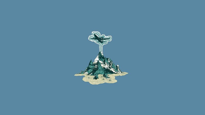 airplane over mountain island