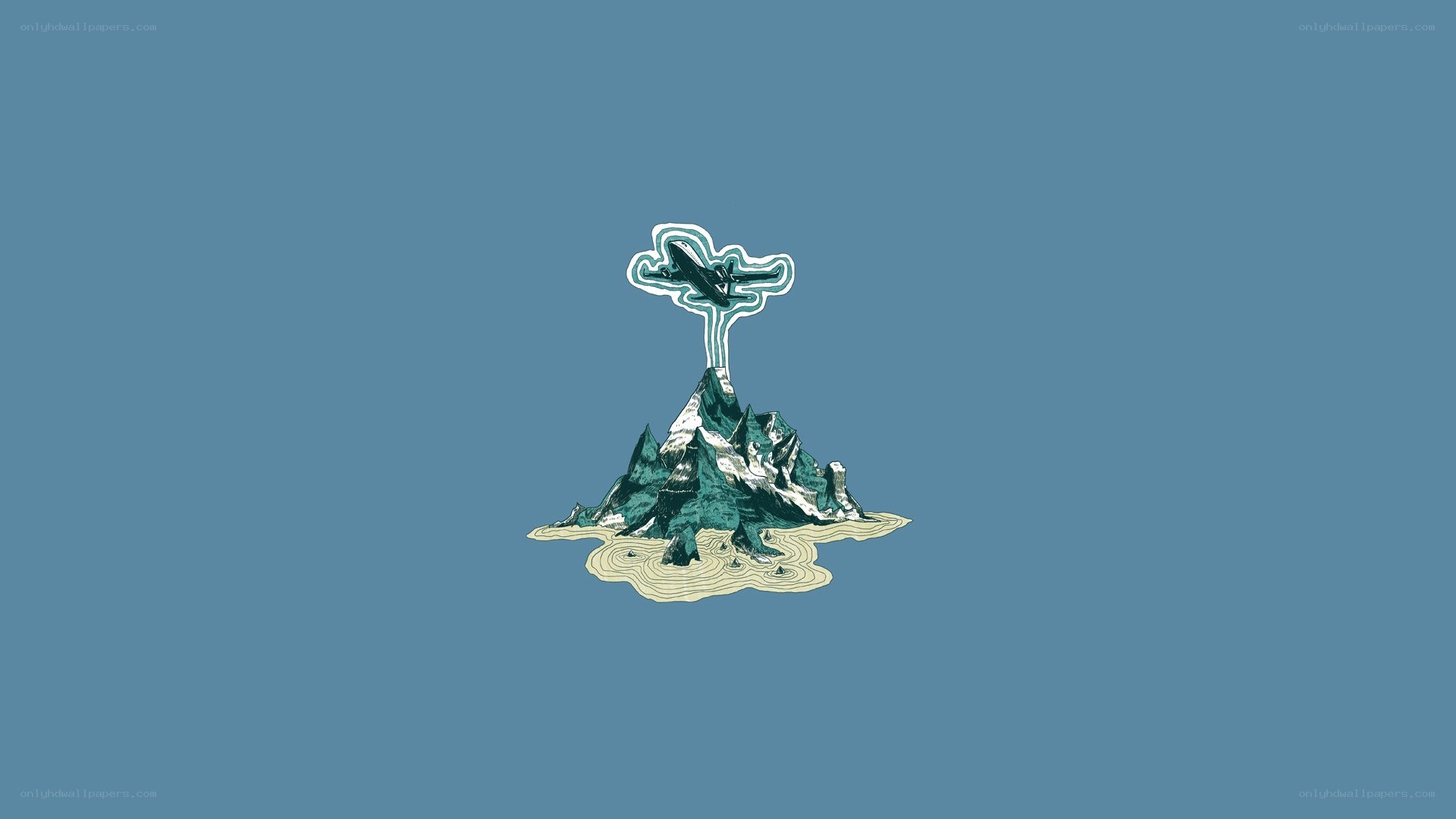 airplane over mountain island