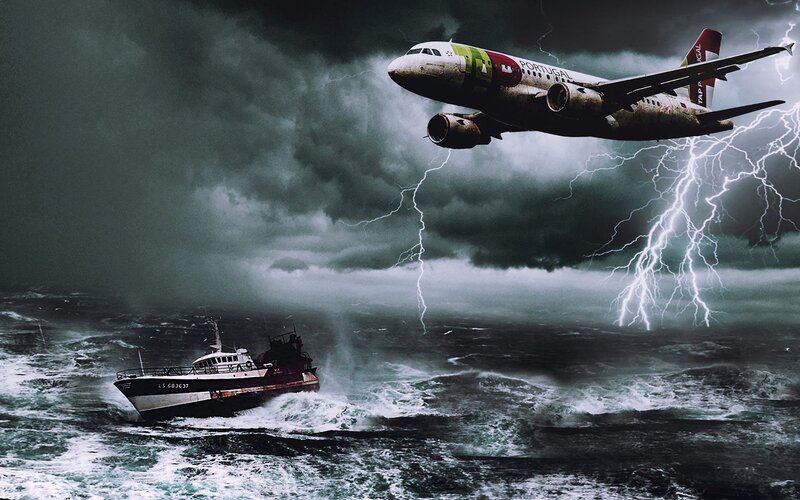Airplane over Stormy Sea