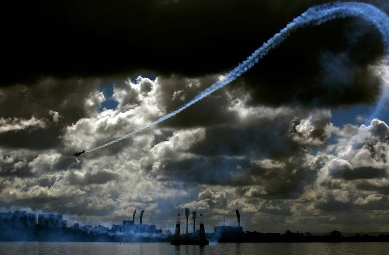 Airplane performing aerial stunt