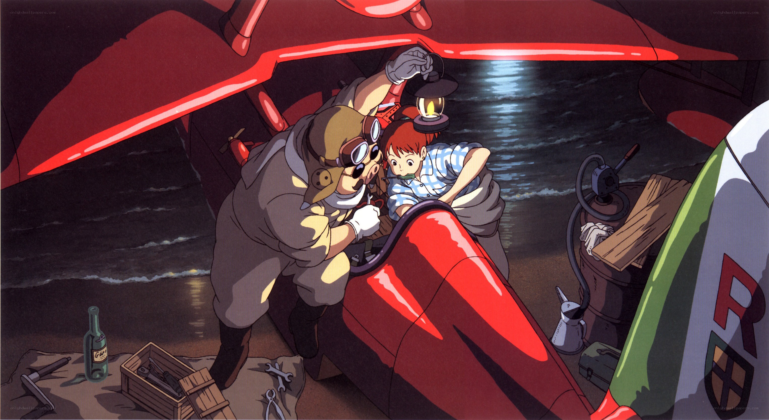 airplane repair at night