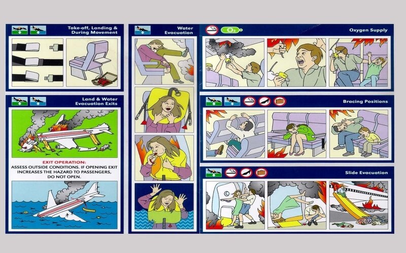 Airplane Safety Instructions — Blue, Dramatic
