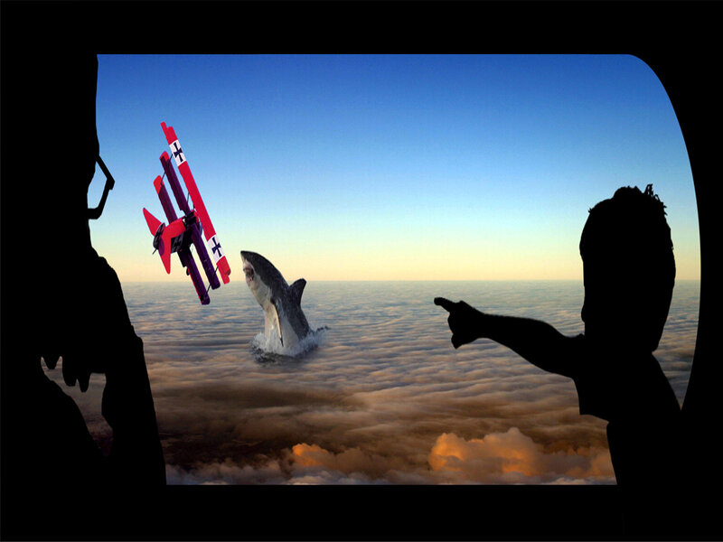 airplane shark in clouds