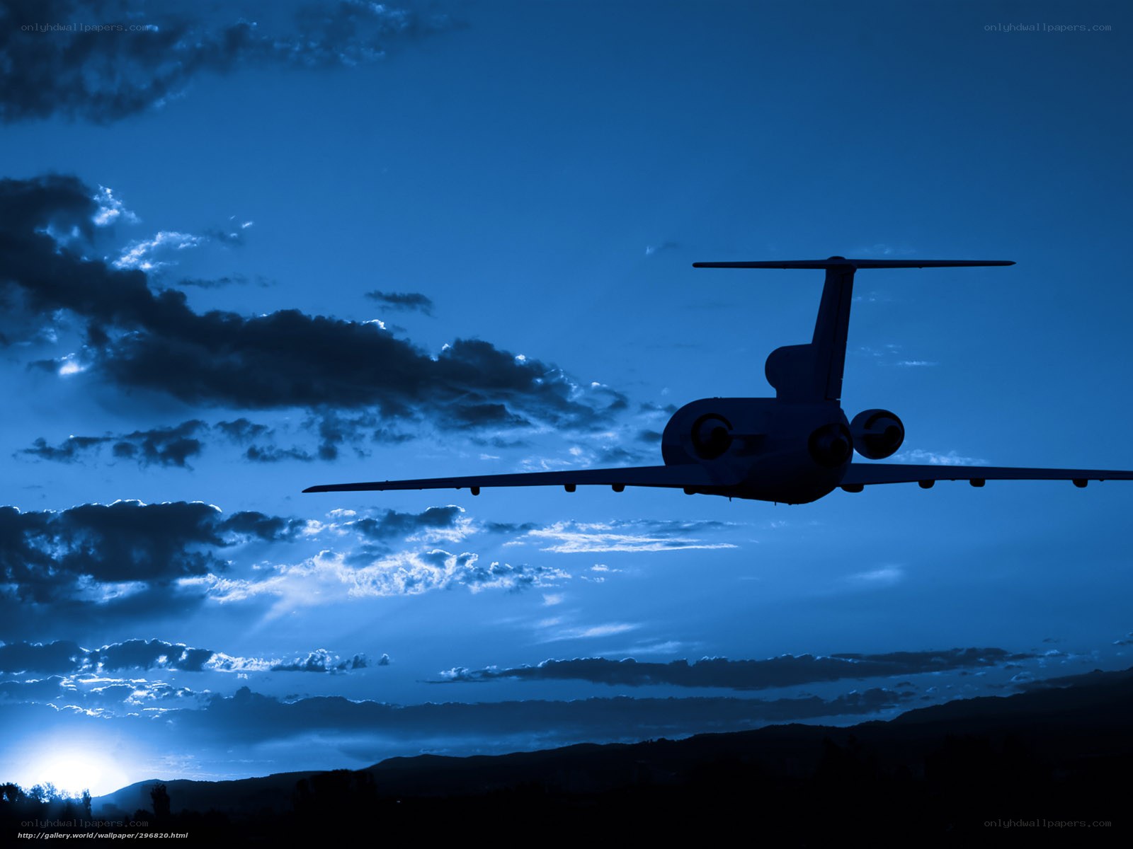 Airplane silhouette at dusk