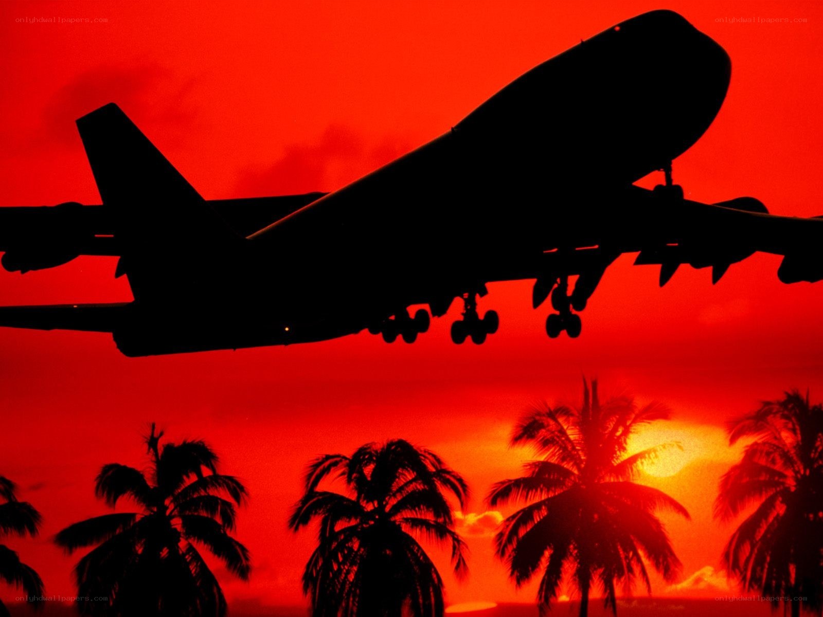 airplane silhouette at sunset