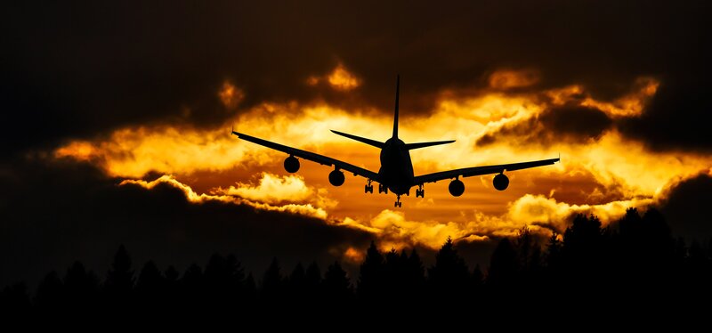 Airplane Silhouette — Orange, Dramatic, Sunset, Photograph