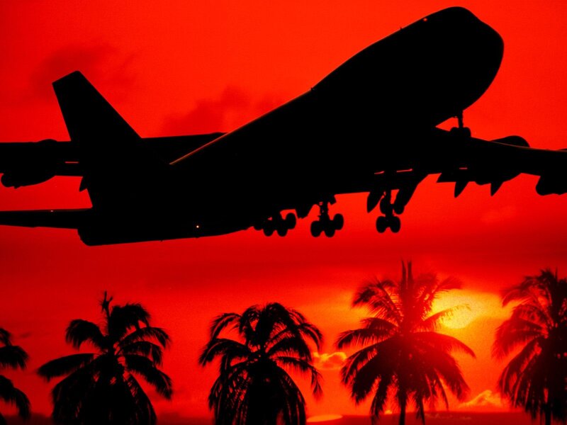 Airplane Silhouette — Red, Dramatic, Sunset